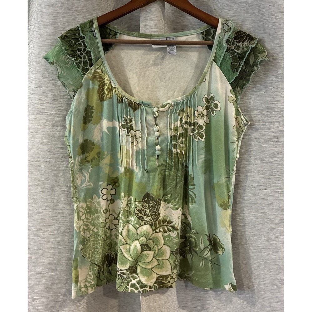 Y2K Caribbean Joe Floral Top‎ Ruched Sleeve Size Medium